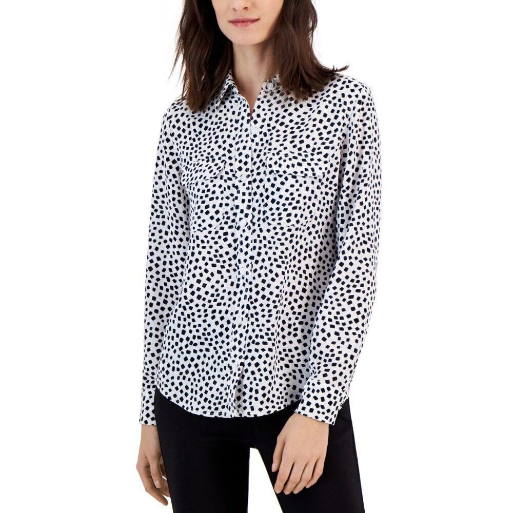 Alfani Women's Printed Button-Front Shirt, Black/ White; Sz. S